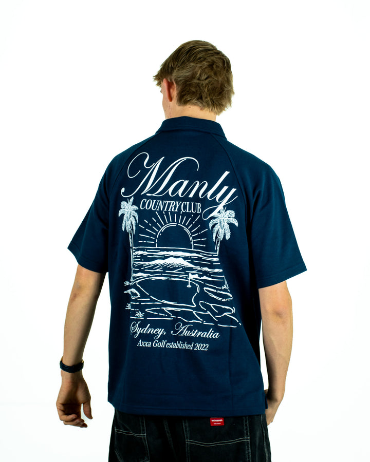 Navy Manly Country Club Zip up Polo