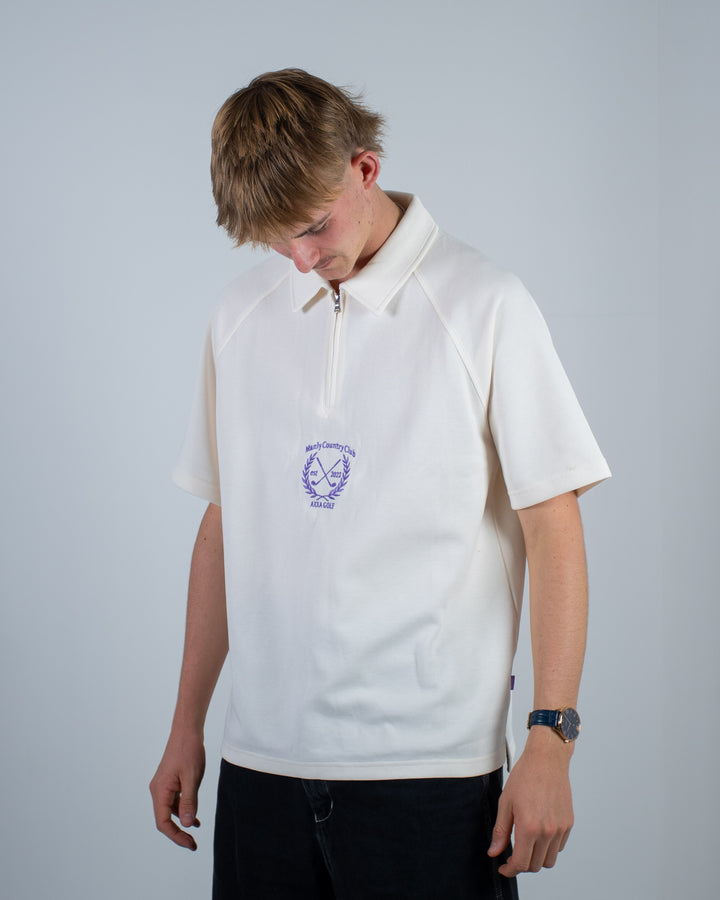 Beige Manly Country Club Zip up Polo