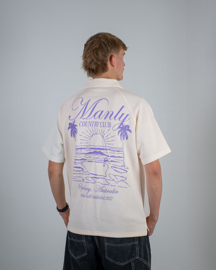 Beige Manly Country Club Zip up Polo